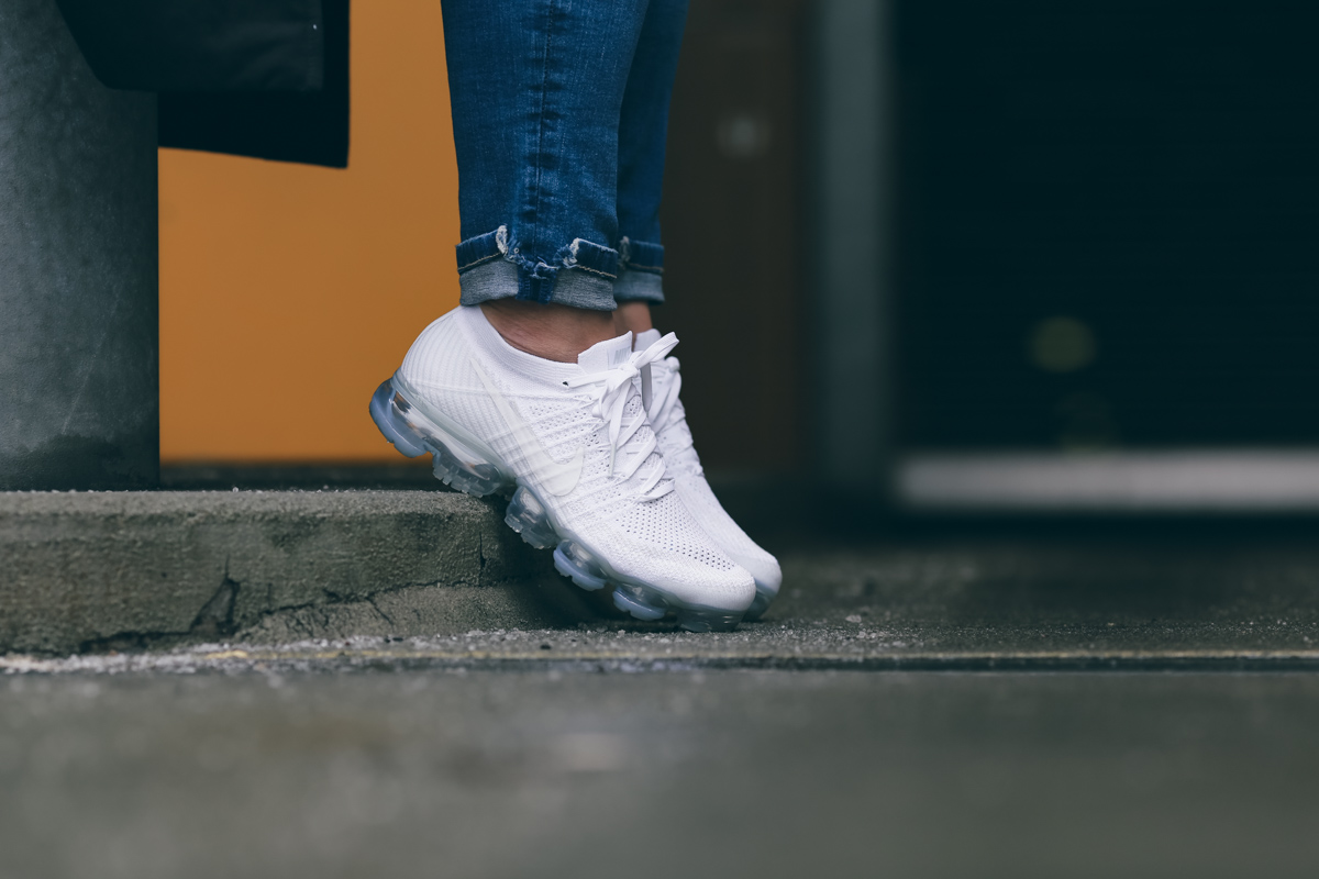 vapormax white on feet